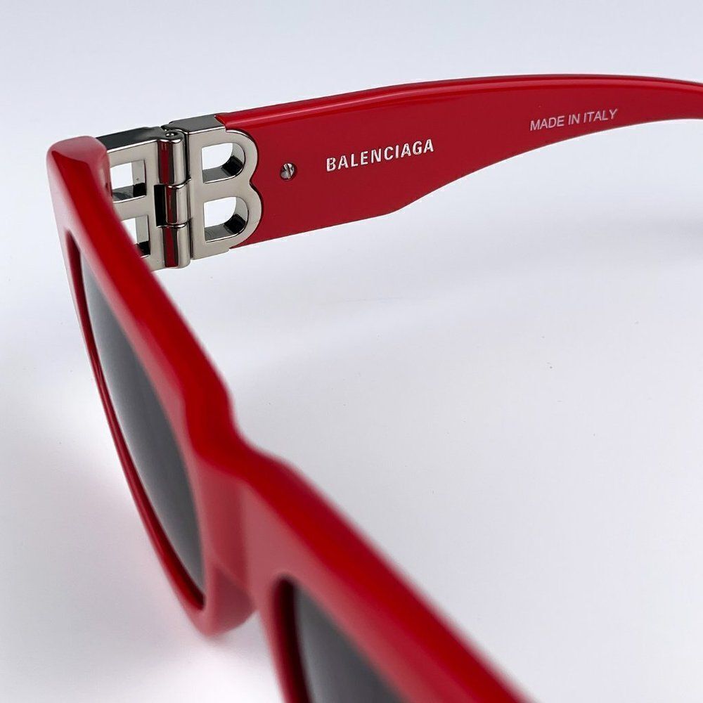 SALE! NEW Balenciaga BB0095S 016 Red Silver Logo Grey Cat Eye Unisex Sunglasses - Picture 8 of 15